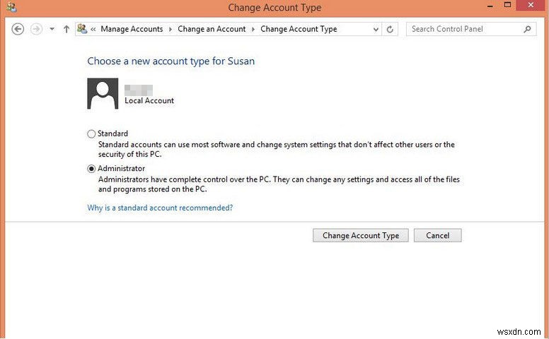 Windows 8.1/8でユーザーアカウントの種類を変更する2つの方法