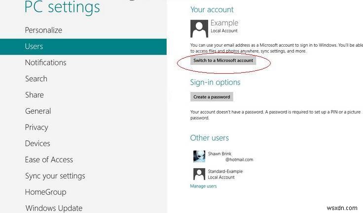 Windows 8でMicrosoftアカウントとローカルアカウントを切り替える方法