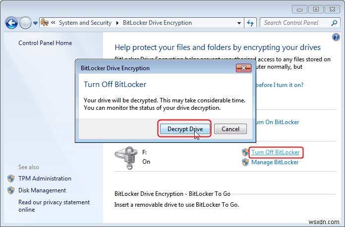 Windows 7でBitLockerドライブ暗号化を解除（無効化）する方法