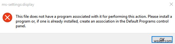 【Windows 10】「ms-settings:display – このファイルには関連付けられたプログラムがありません」エラーの解決方法