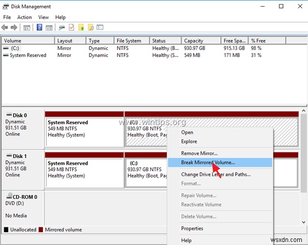 Windows 7/8/10でハードディスクのミラーを解除・削除する方法
