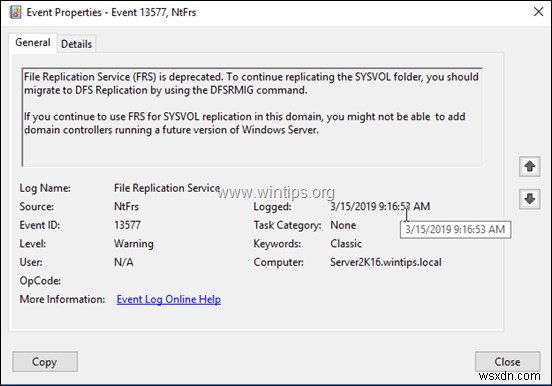 【解決済み】Active Directory を 2012/2016 に移行した後のイベント ID 13577「FRS は非推奨」エラーの対処法