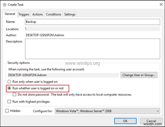 Windowsタスクスケジューラでタスクをバックグラウンド(非表示)またはフォアグラウンドで実行する方法