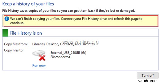 【解決】Windows 10の「ドライブを再接続してください。ファイル履歴ドライブが長時間切断されました」エラーの直し方