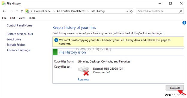 【解決】Windows 10の「ドライブを再接続してください。ファイル履歴ドライブが長時間切断されました」エラーの直し方