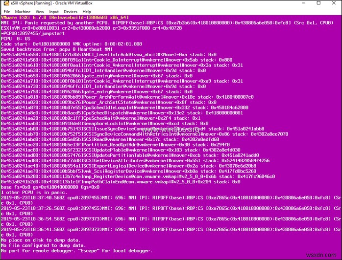 VirtualBoxでVMware ESXiインストール時に発生するPSODエラー「NMI IPI: Panic requested by another PCPU」の解決方法