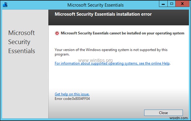 Windows Server 2012/2012 R2 から Microsoft Security Essentials をアンインストールする方法(エラー 0x8004FF04 の解決策)