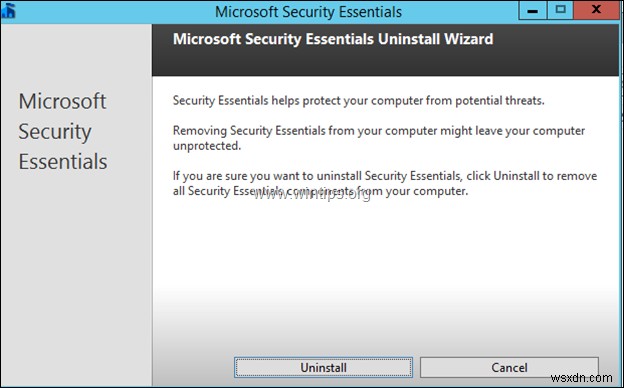 Windows Server 2012/2012 R2 から Microsoft Security Essentials をアンインストールする方法(エラー 0x8004FF04 の解決策)