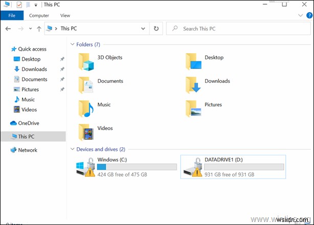 【解決済み】Windows 10でCドライブに黄色い三角マーク(警告)が表示される原因と対処法