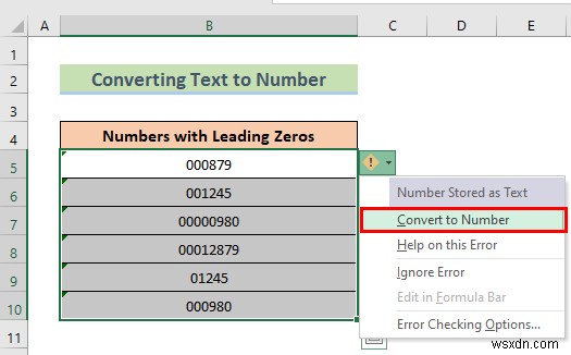 Excelで先頭のゼロを削除する8つの簡単な方法