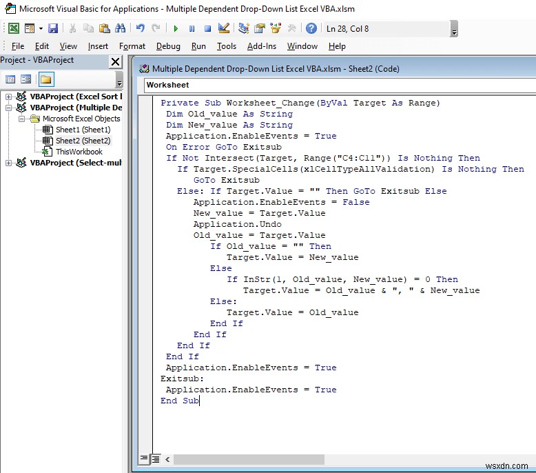 Excel VBAで複数の連動型ドロップダウンリストを作成する3つの方法
