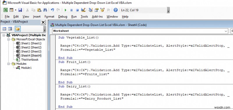 Excel VBAで複数の連動型ドロップダウンリストを作成する3つの方法