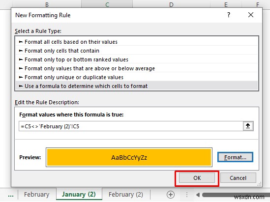 Excelで2つのシートを比較して差分を強調表示する7つの方法