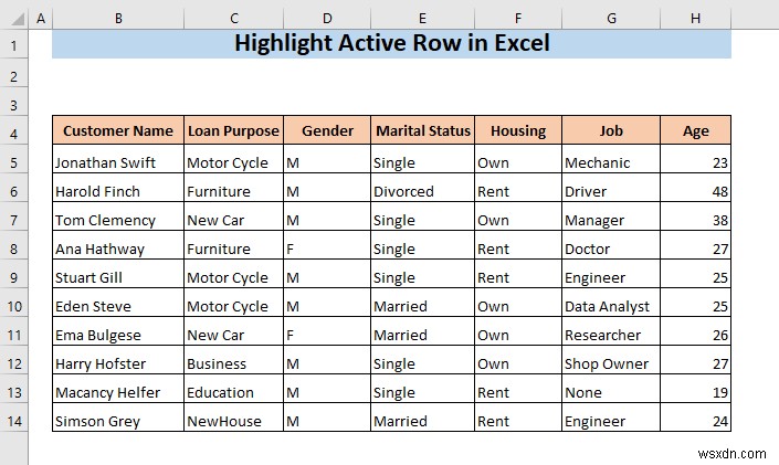 Excelでアクティブな行(選択中の行)を強調表示する3つの方法