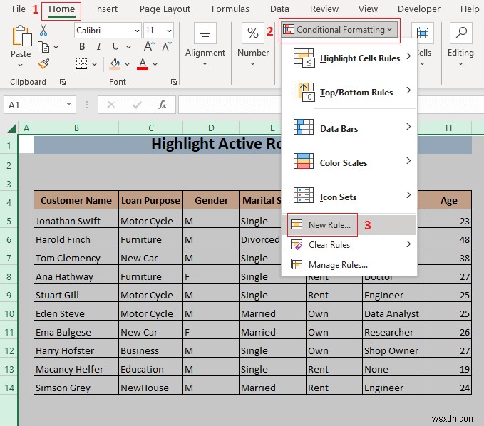 Excelでアクティブな行(選択中の行)を強調表示する3つの方法