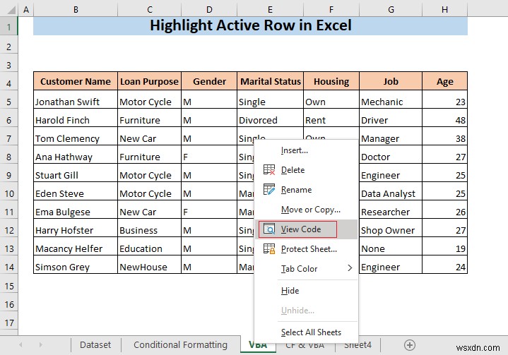 Excelでアクティブな行(選択中の行)を強調表示する3つの方法