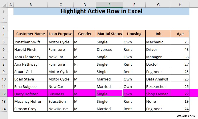 Excelでアクティブな行(選択中の行)を強調表示する3つの方法