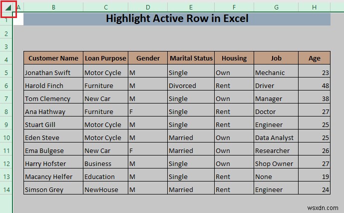 Excelでアクティブな行(選択中の行)を強調表示する3つの方法