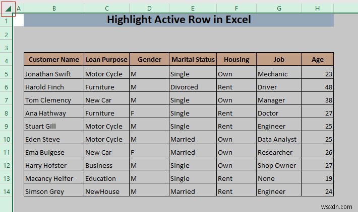 Excelでアクティブな行(選択中の行)を強調表示する3つの方法