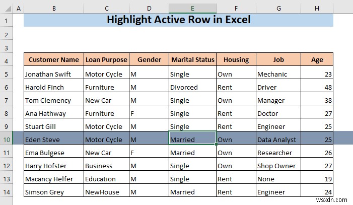 Excelでアクティブな行(選択中の行)を強調表示する3つの方法