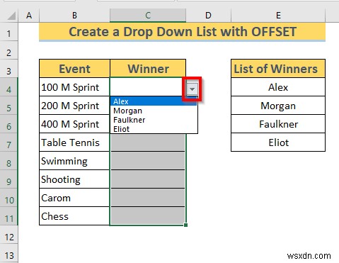 ExcelのOFFSET関数で動的なドロップダウンリストを作成する3つの方法