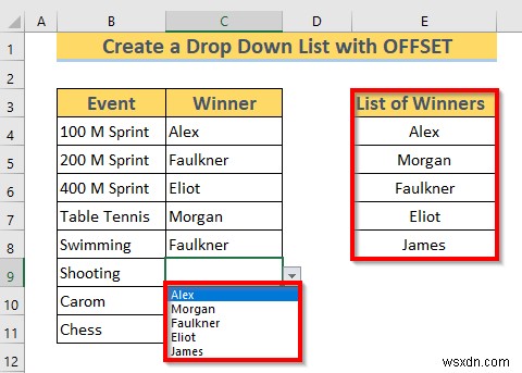 ExcelのOFFSET関数で動的なドロップダウンリストを作成する3つの方法
