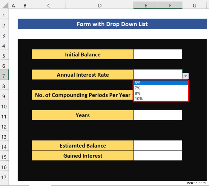 Excelでドロップダウンリスト付きフォームを作成する方法|複利計算フォームを例に徹底解説