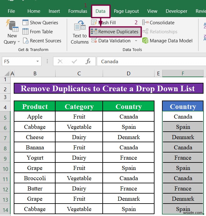 Excelで一意の値(重複なし)のドロップダウンリストを作成する4つの方法