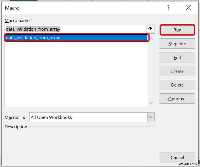 Excel VBAで配列からデータの入力規則リスト(ドロップダウンリスト)を作成する方法