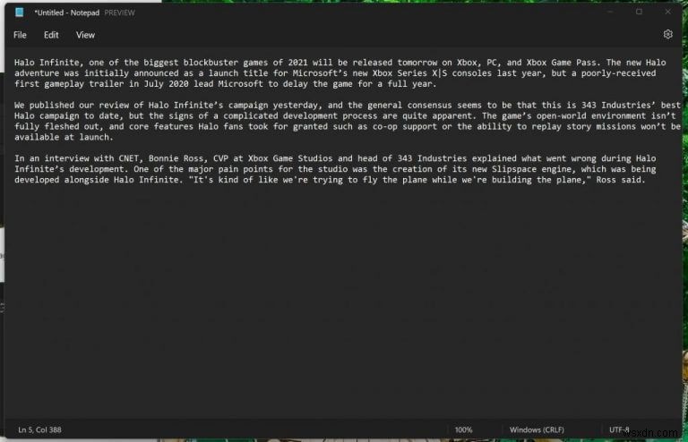 Windows 11 DevチャネルのInsider向けに、再設計されたメモ帳アプリがついにダークモードに対応