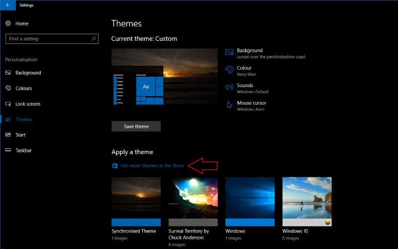 Windows ストアからテーマを入手して Windows 10 にインストールする方法
