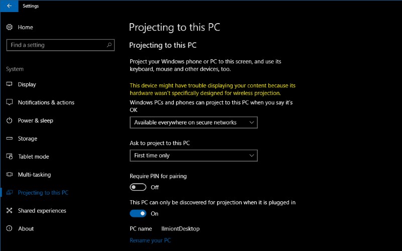 【Windows 10】スマートフォンの画面をPCにワイヤレス投影する方法