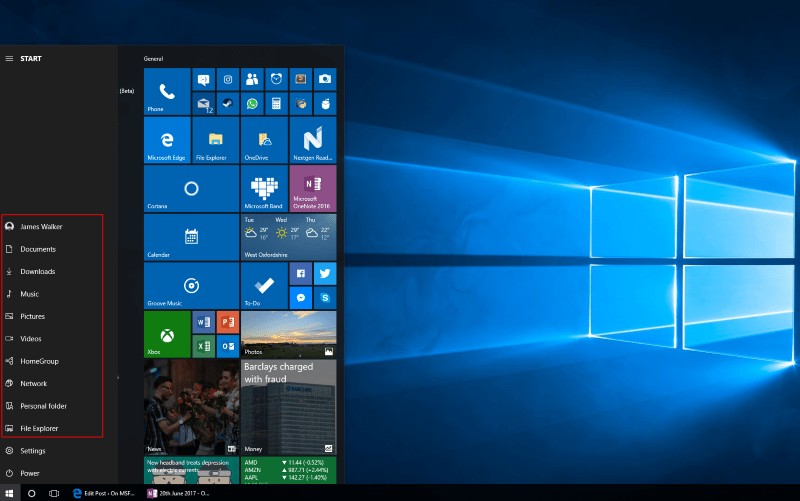 Windows 10のスタートメニューに表示するフォルダをカスタマイズする方法