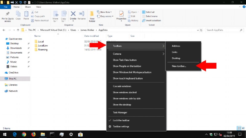 Windows 10のタスクバーにツールバーを追加・作成する方法