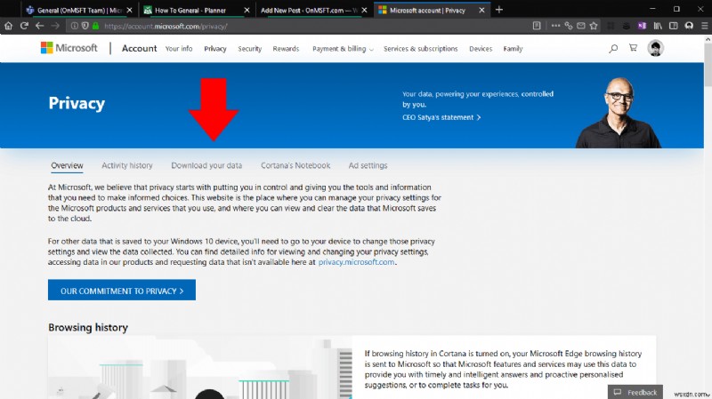 Microsoftアカウントのデータアーカイブをダウンロードする方法