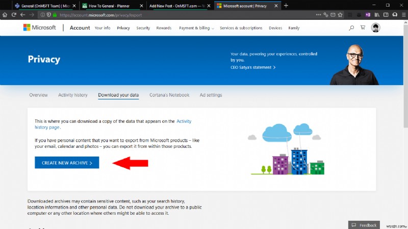 Microsoftアカウントのデータアーカイブをダウンロードする方法