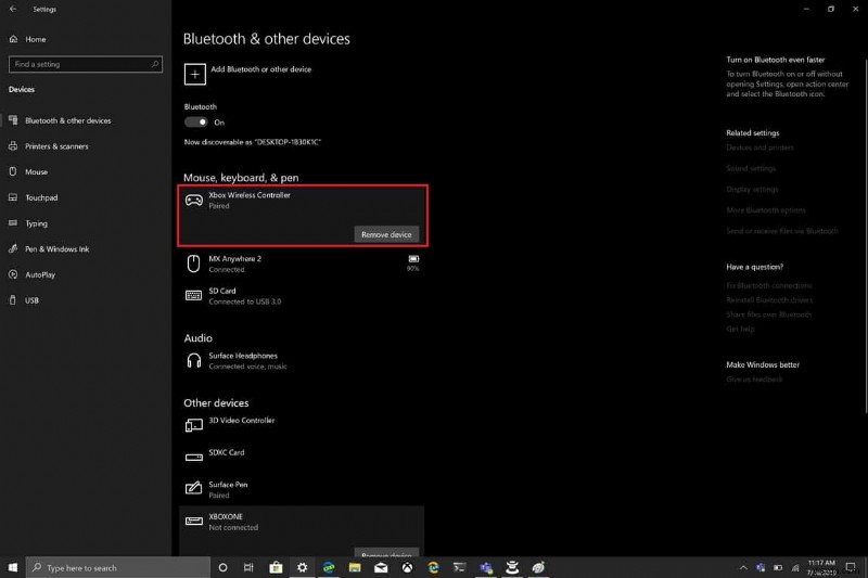 Windows 10でXbox Oneコントローラーのバッテリー残量を確認する方法