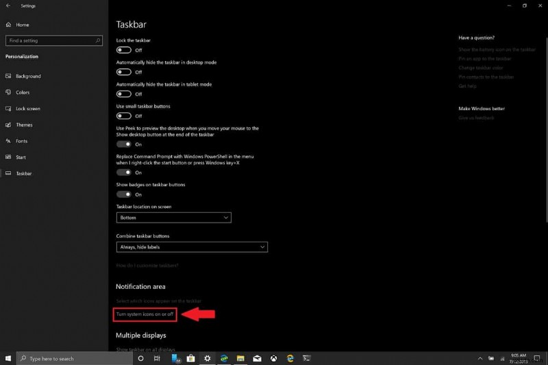 Windows 10でシステムアイコンの表示をオン・オフに切り替える方法