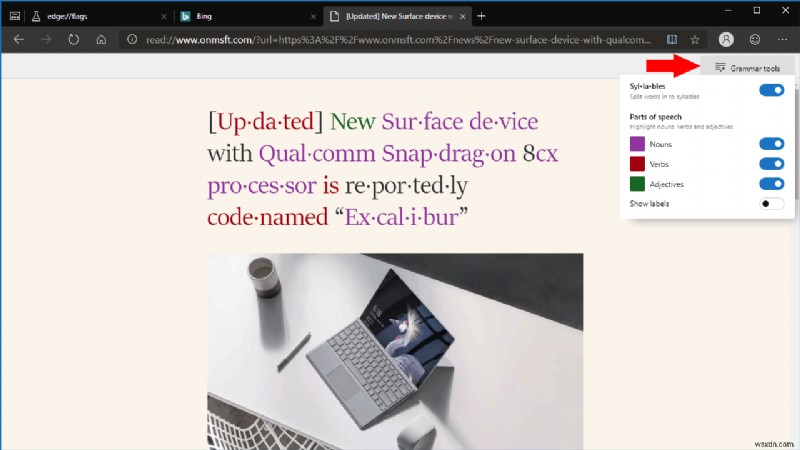 【図解】Chromium版Edge Insiderの閲覧ビューで文法ツール(Grammar Tools)を有効にする方法