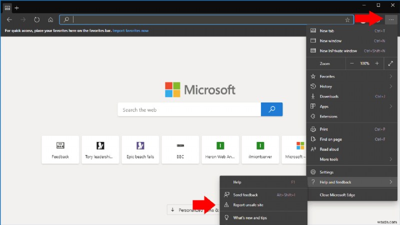 Microsoft Edge Insiderで危険・悪意のあるWebサイトを報告する方法