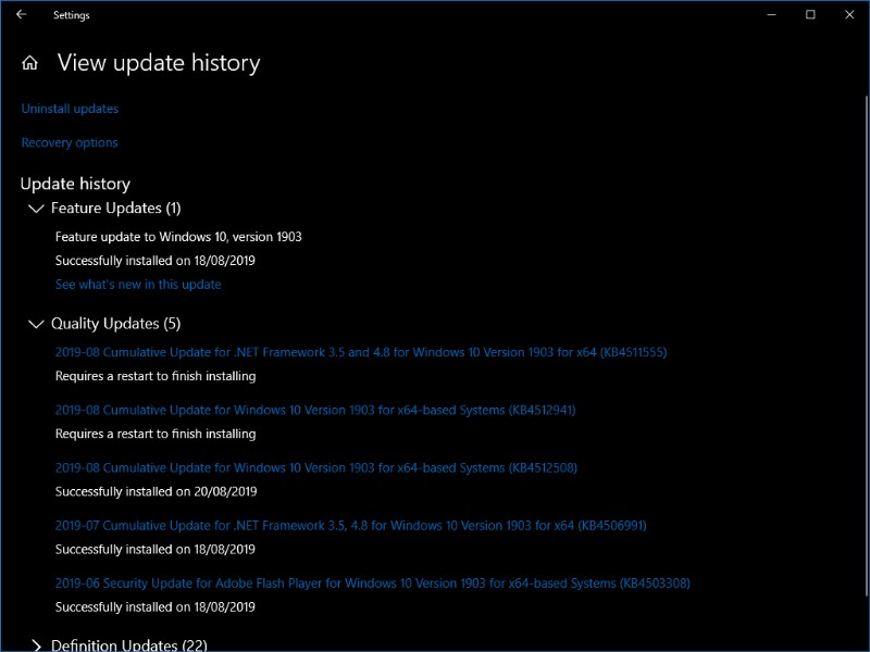 Windows 10でインストール済みの更新プログラムを確認する方法