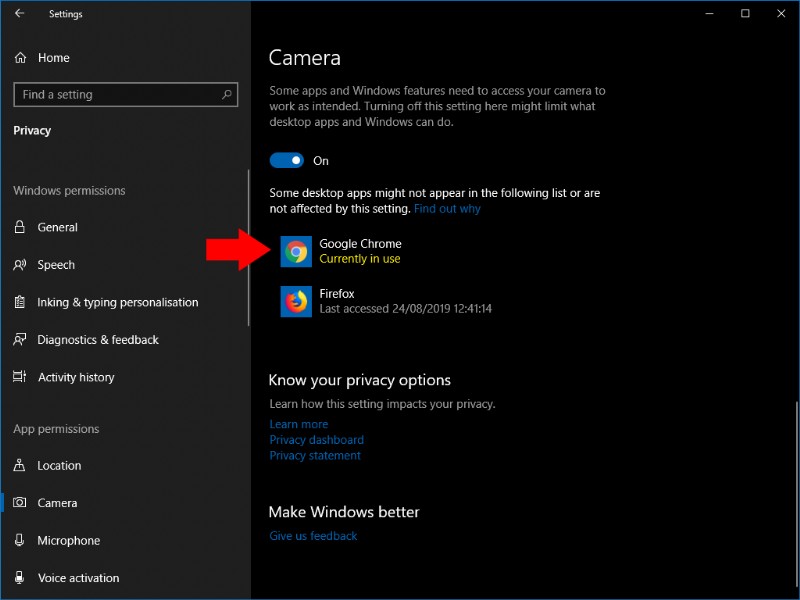 Windows 10でウェブカメラを使用しているアプリを確認する方法