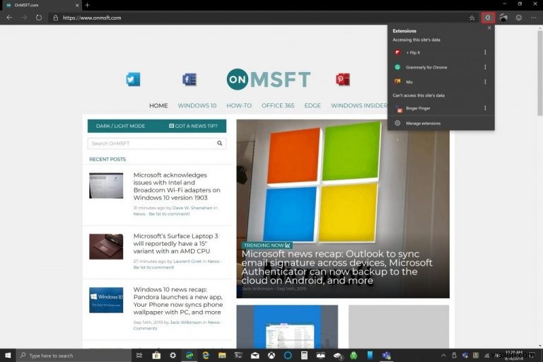 Microsoft Edge Insider Devで新しい拡張機能メニューを有効にする方法