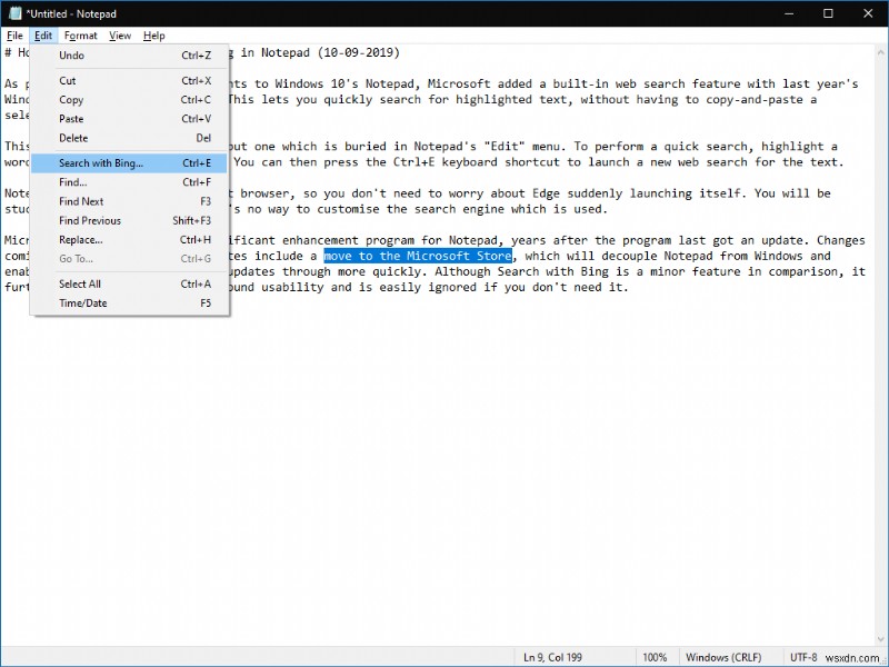 Windows 10のメモ帳でBing検索を使う方法 – Ctrl+Eで簡単Web検索