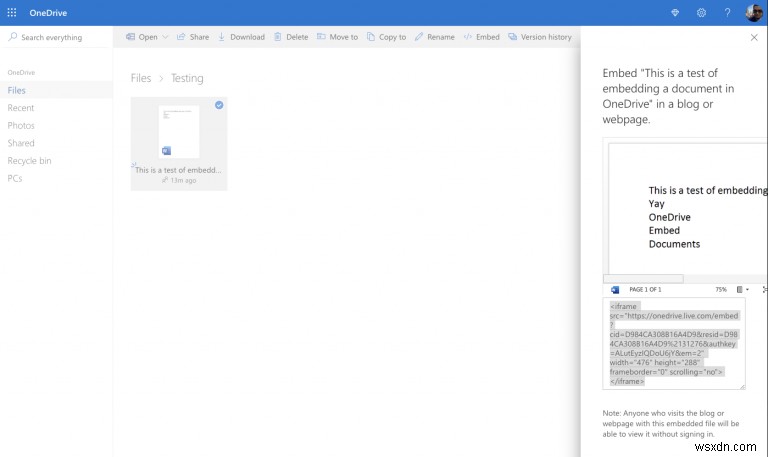 Office 365 ドキュメントを Web サイトに埋め込む方法