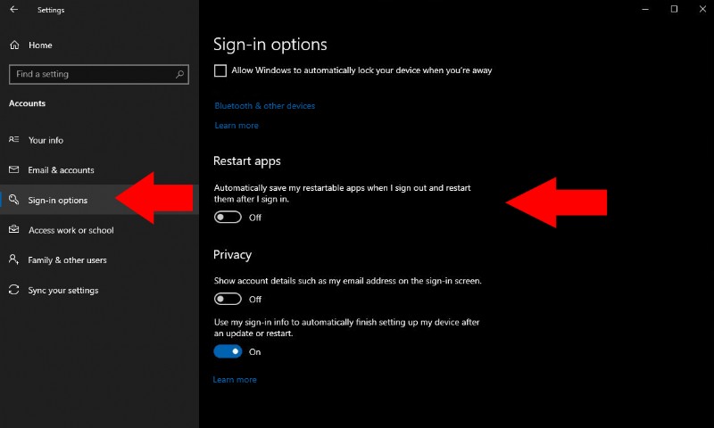 Windows 10でログイン後にアプリが自動再起動されるのを防ぐ設定方法