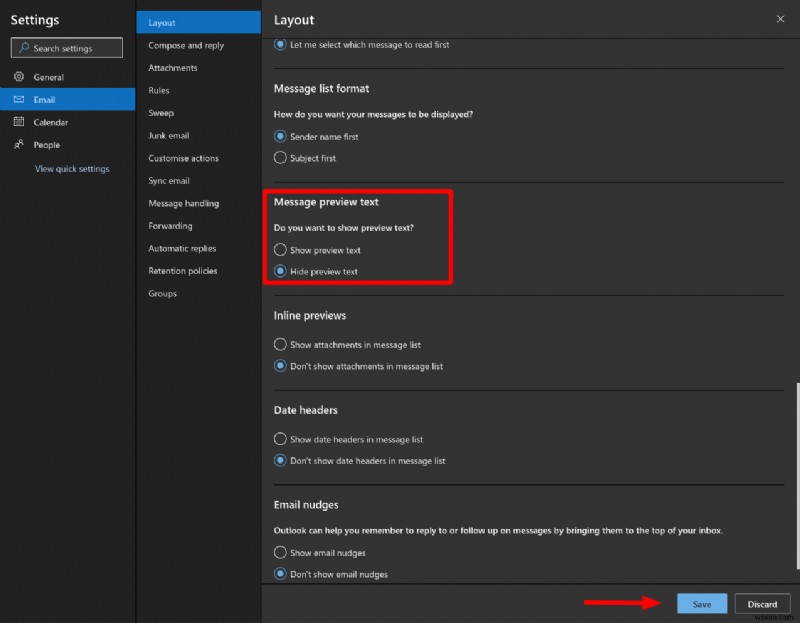Outlook on the Webで受信トレイをコンパクト表示にカスタマイズする方法
