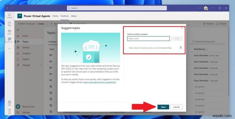 Microsoft TeamsでPower Virtual Agentsチャットボットのトピックを作成・編集する方法