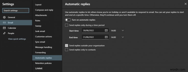Microsoft Outlookで自動応答（不在通知）を設定する方法