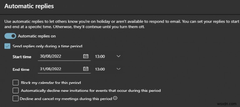 Microsoft Outlookで自動応答(不在通知)を設定する方法